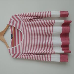 Vince lightweight soft knit top off white and pink stripes Small